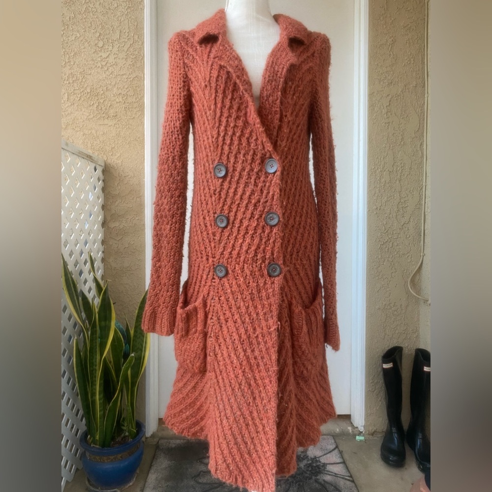 free people buttermilk biscuits burnt orange knit long line cardigan sz. s